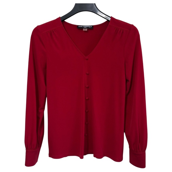 Karl Lagerfeld Blouse Size Womens Med Button Front Stretch Business Casual Work - Picture 1 of 5